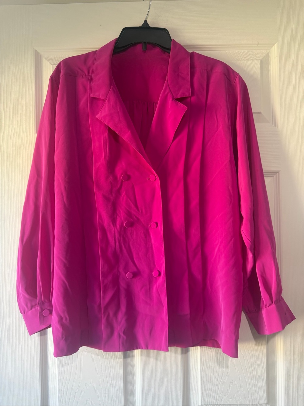 Hot Pink Double-Breasted Women's silk Blouse